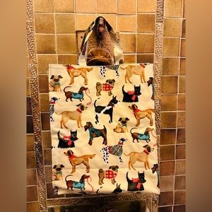 Ulster Weavers tote in Dog lovers print Good cond. 14"H 12.5"W 6"base